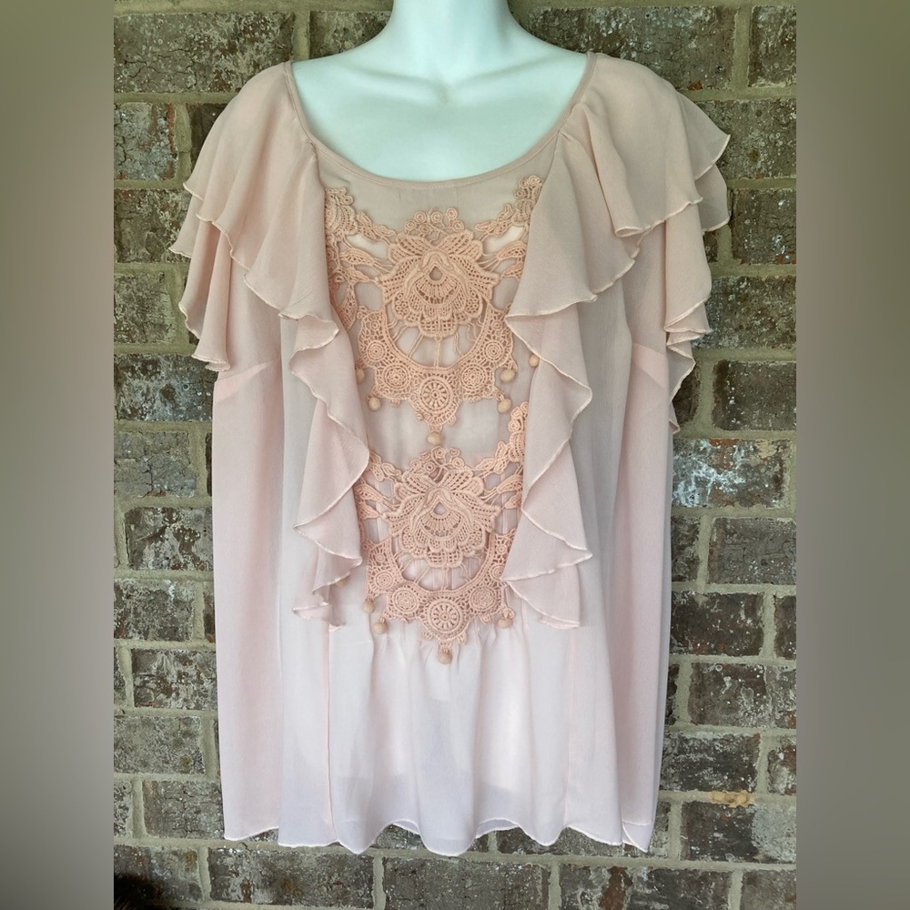 Denim 24/7 Women Top Size 22W pink fairy cottage core ruffle top New